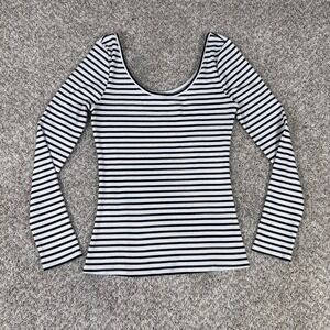 Hatch Striped Maternity Top Womens Size 2 Black White Ribbed Scoop Neck Long Slv